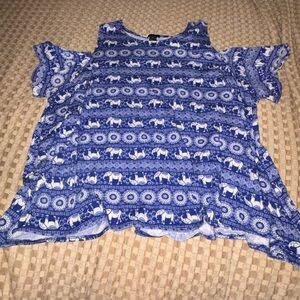 Stylish Blue Elephant Pattern Women's Blouse